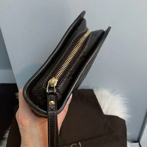 ❌SOLD❌Authentic Gucci all brown leather large clutch / wristlet w dustbag - Picture 10 of 17
